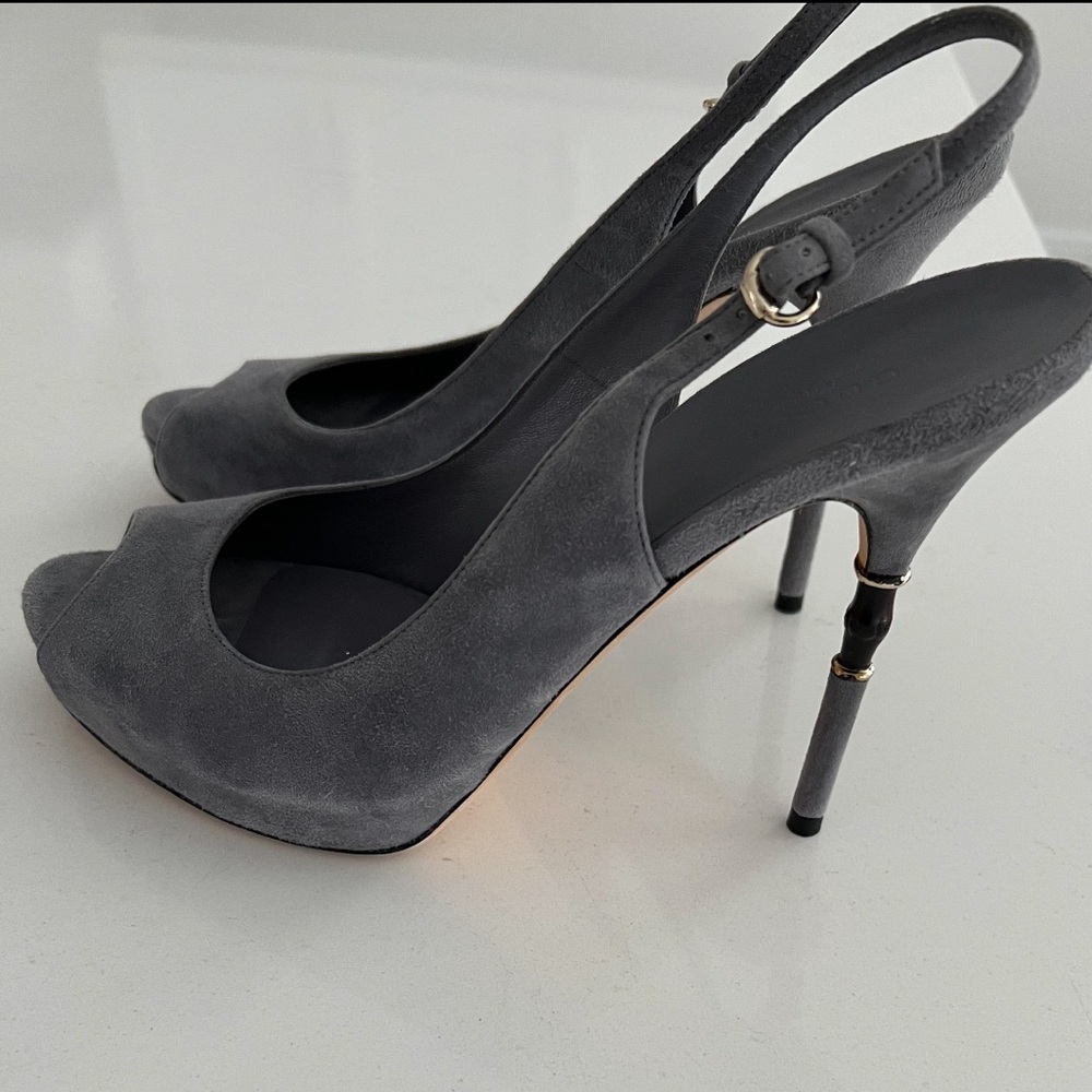 Gucci Gray Peep-Toe Slingback Heels